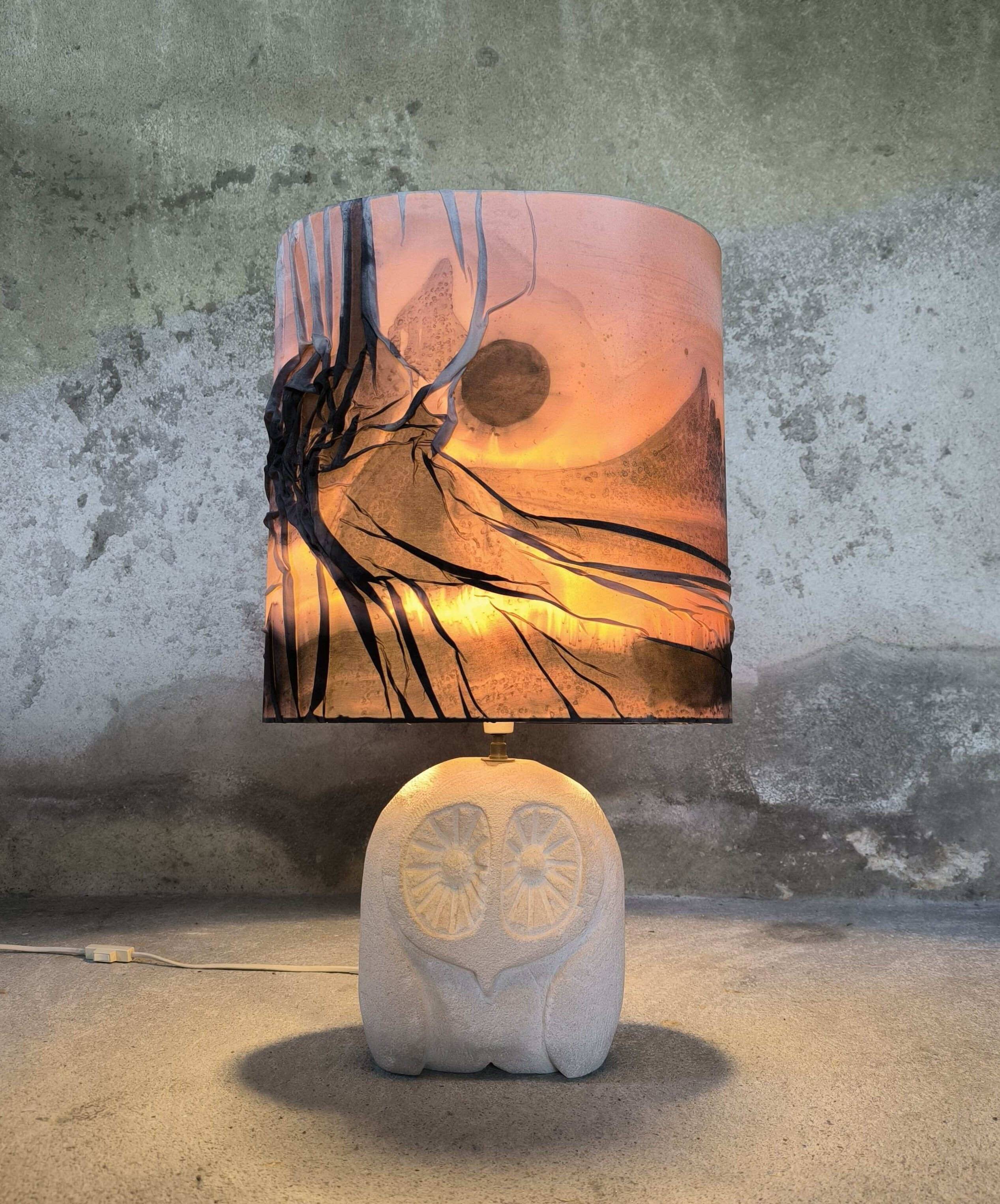 Vintage owl lamp made of natural stone