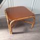 Rattan coffee table with brown leather top 63 cm side 39 cm high