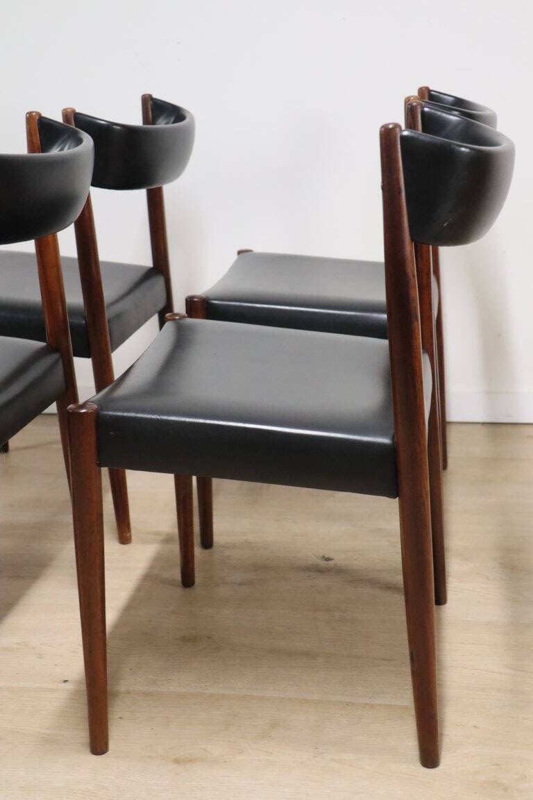 Set of 4 Scandinavian Danish chairs in rosewood and skai, 1960
