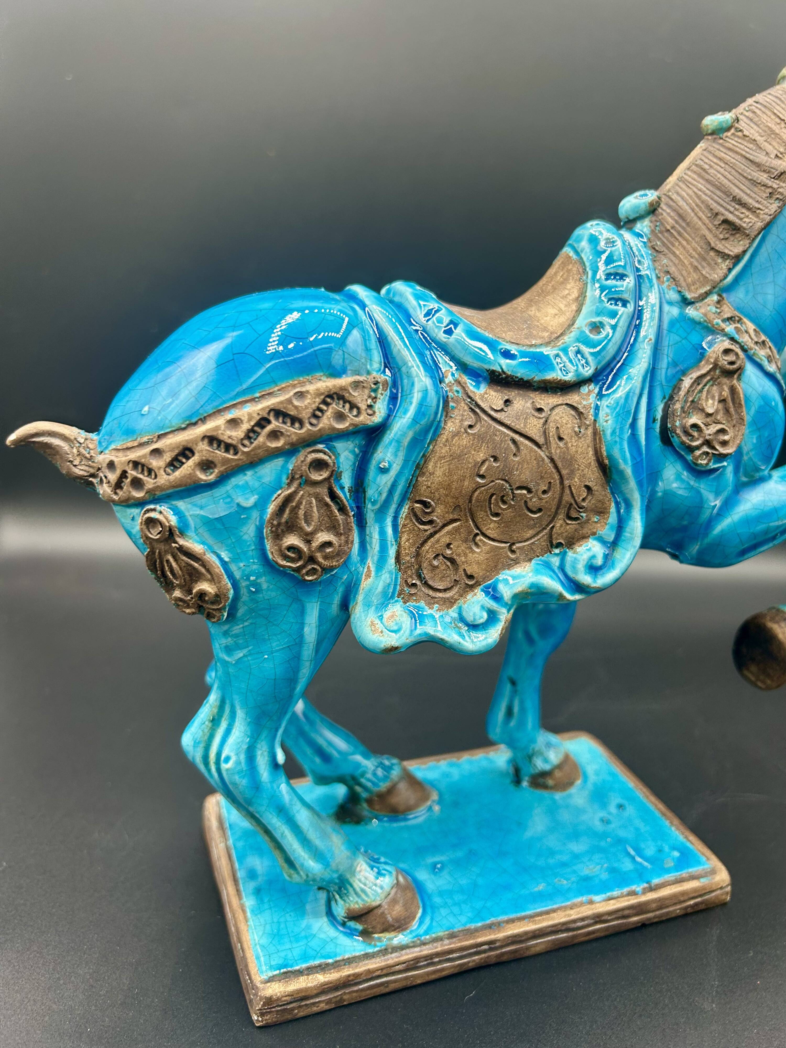 Cheval en céramique émaillée craquelée vintage