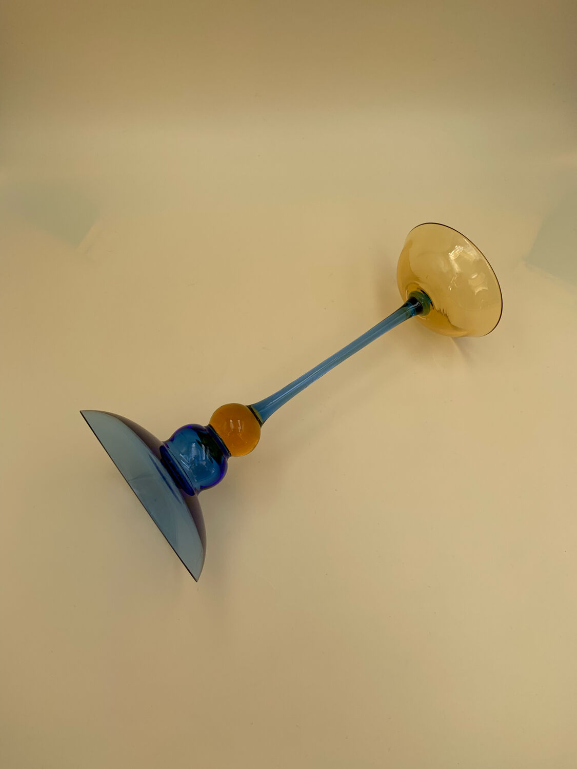 Yellow and blue glass candle holder