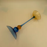 Bougeoir en verre jaune et bleu