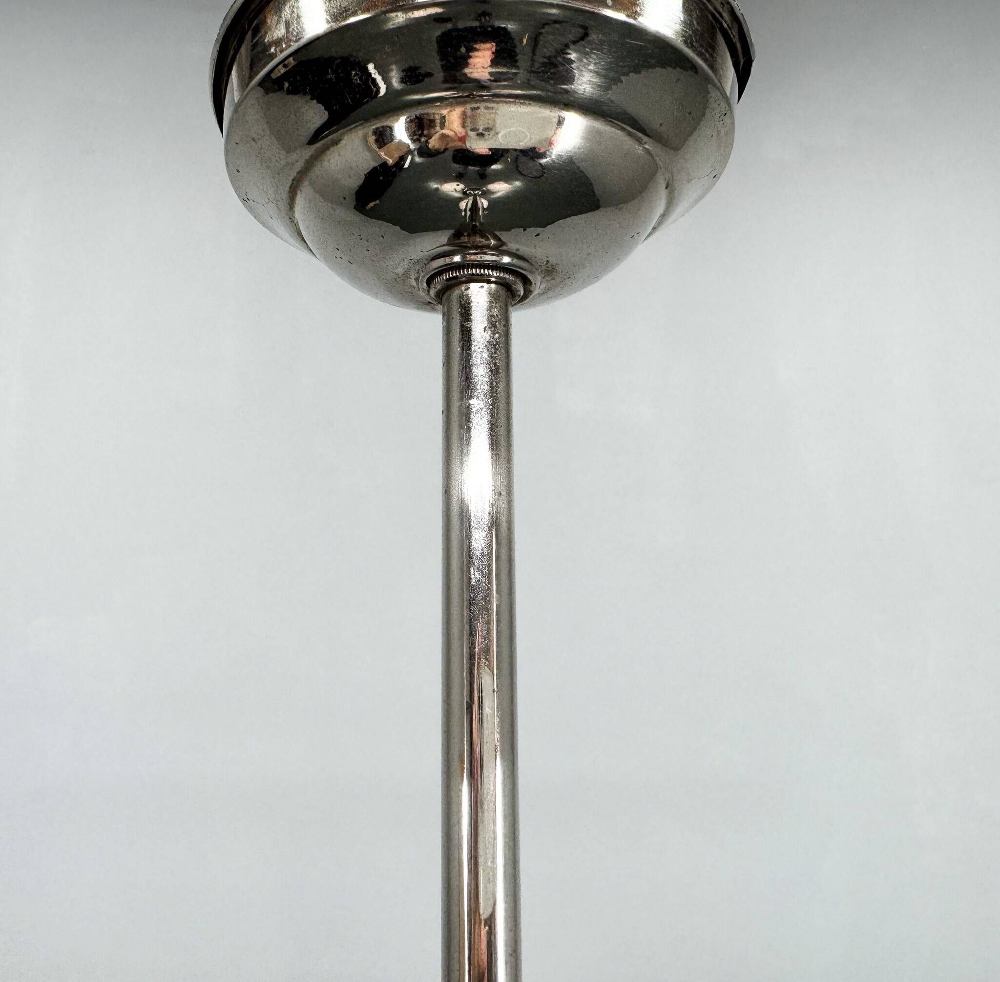 Art Deco Chrome and Pink Glass Chandelier, 1930's