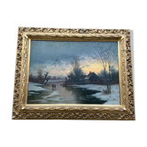 Table oil on canvas french Oil on canvas XIX Eme School of Barbizon Signed SCHMITZ