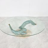 Travertine and bronzed coffee table, 1980s