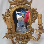 Pair of mirrors, Louis XVl wall lamps in bronze