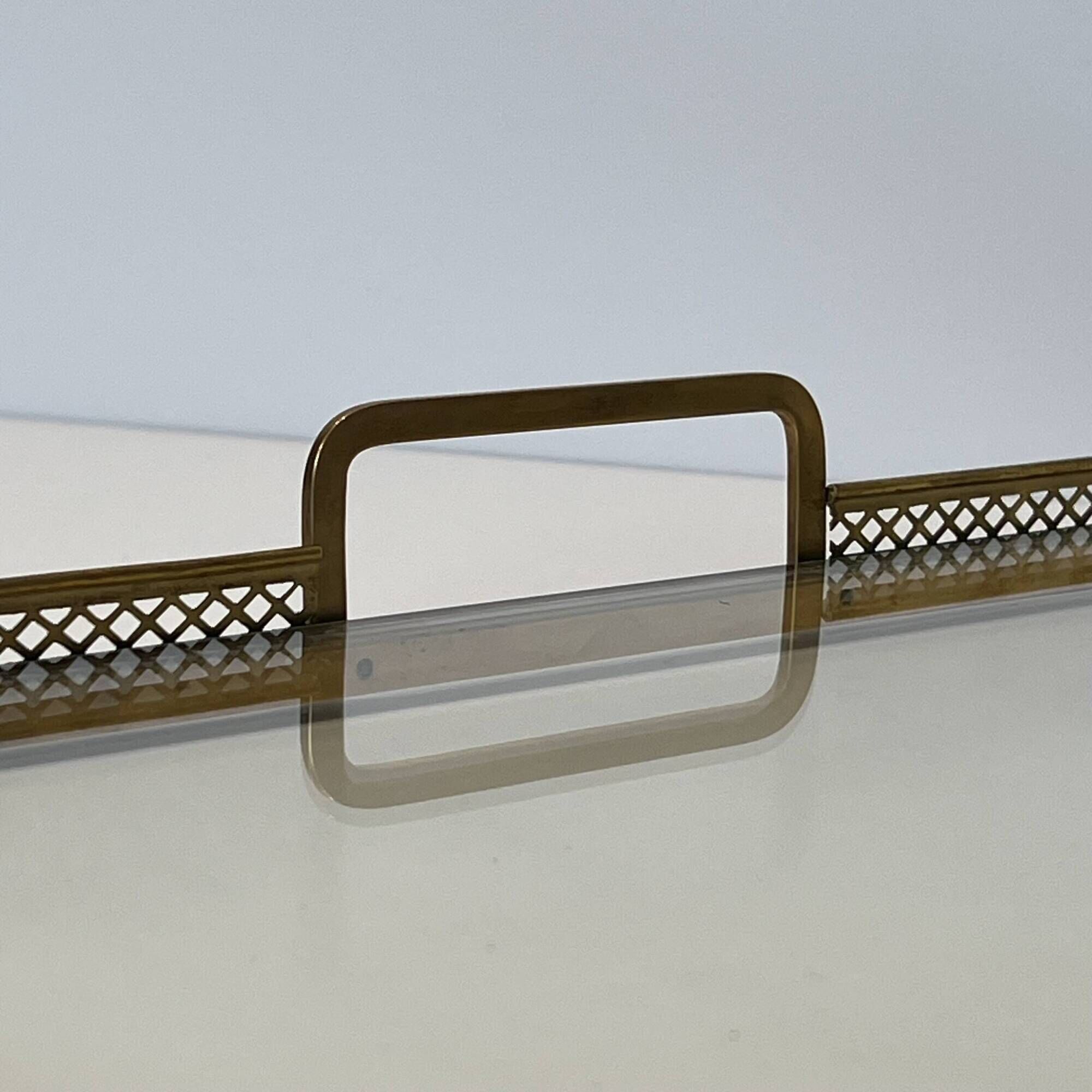 Rectangular Service Tray with Openwork Gallery in Brass. French Work
