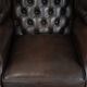 Brown cowhide leather Chesterfield wingback armchair in English style