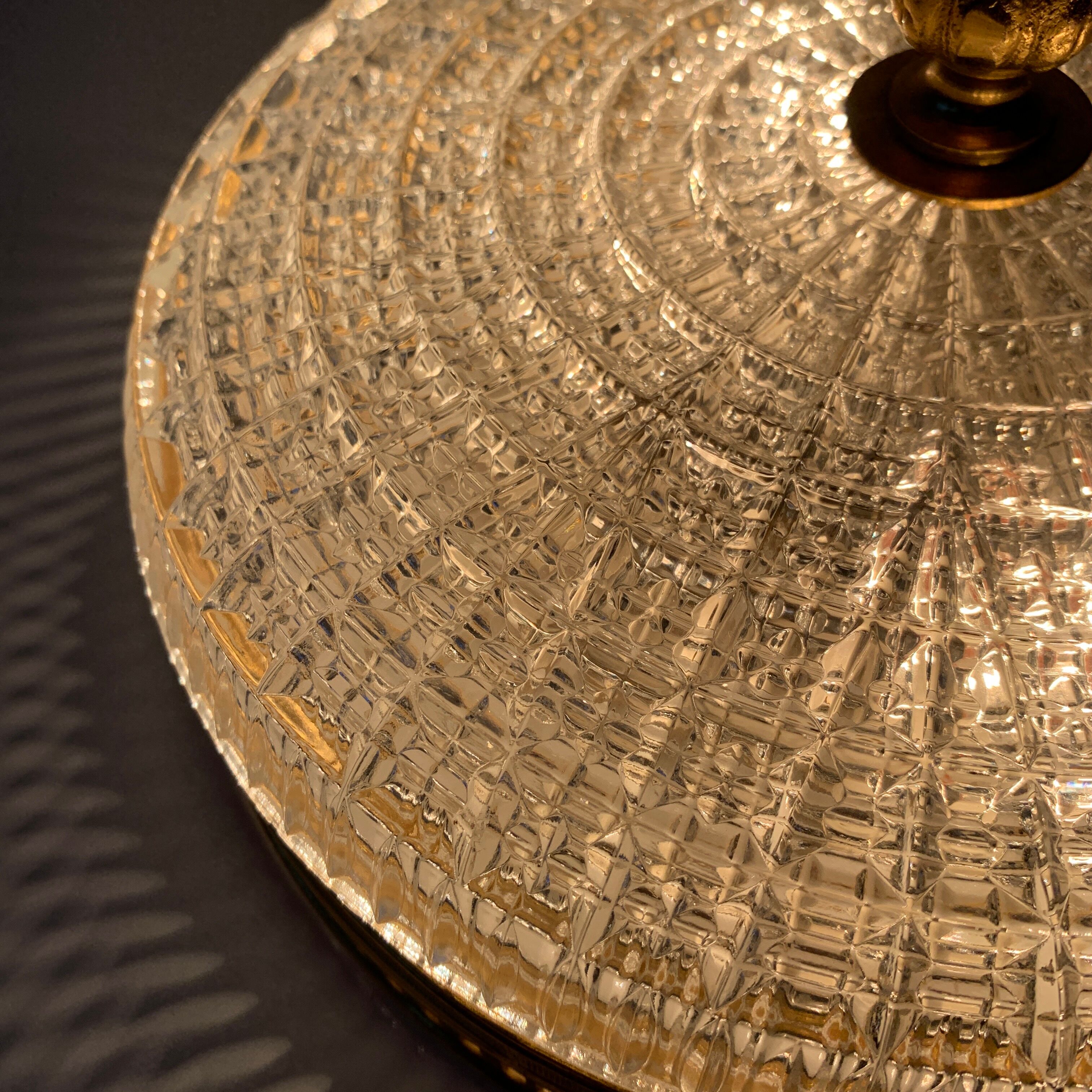 Old ceiling lamp Gilded metal and crystal Lucien Gau