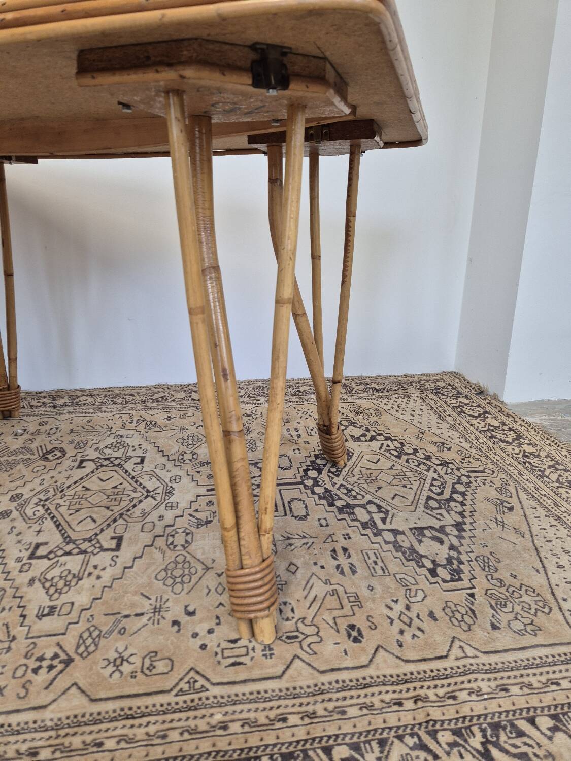 Rattan compass leg dining table, 1950s