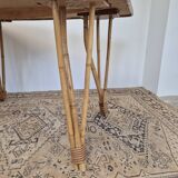 Vintage Rattan/Bamboo Dining Table with Compass Legs 1950s