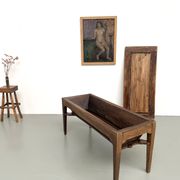 Farm table, old solid oak dough trough, France, around 1920.
