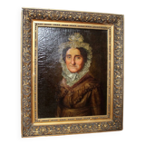 Portrait d'une femme âgée à l'huile sur toile vintage