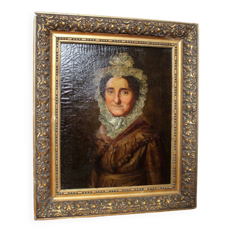 Portrait d'une femme âgée à l'huile sur toile vintage