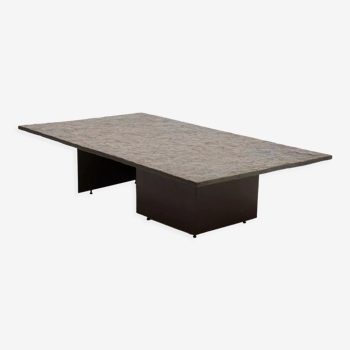 Rectangular brutalist slate stone coffee table by Metaform 1970s