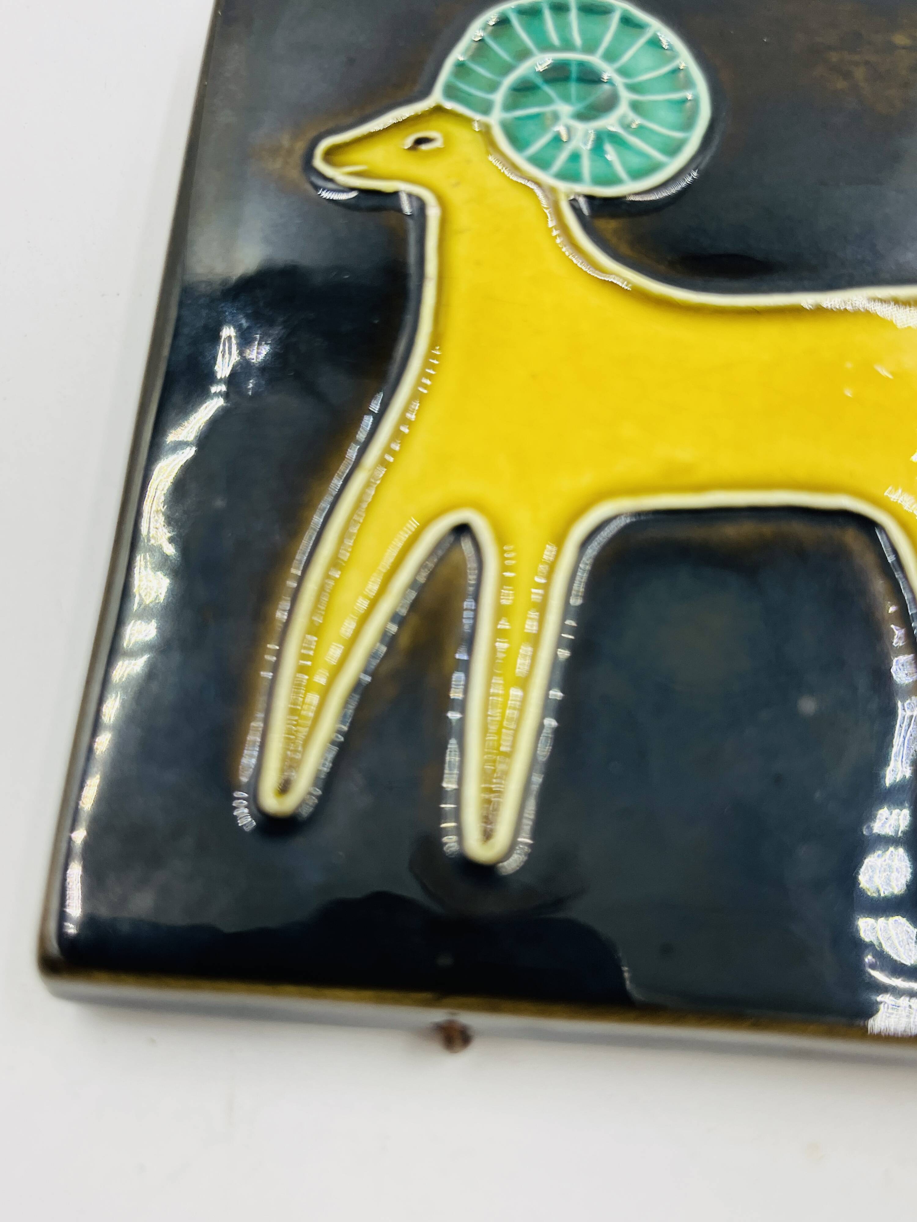 Vintage ceramic tile by Yvette Manoy - 1968