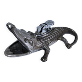 Cendrier briquet alligator crocodile métal argenté vintage