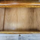 1940s Art Decò dressing table in blond walnut with sliding glass