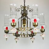 Vintage porcelain and brass chandelier, Italy, 1930s