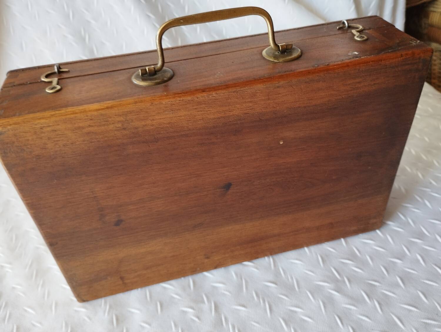 Old paint box wooden box with brass handle