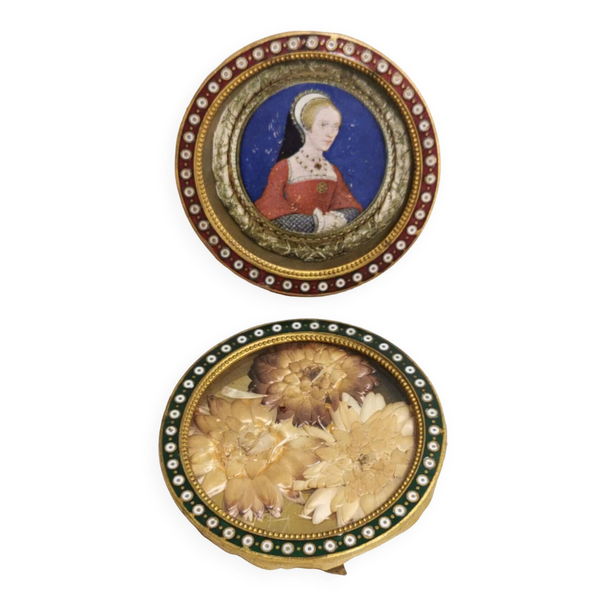 Pair of old Frames Photos / miniature portraits. Cloisonné enamels