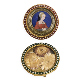 Pair of old Frames Photos / miniature portraits. Cloisonné enamels