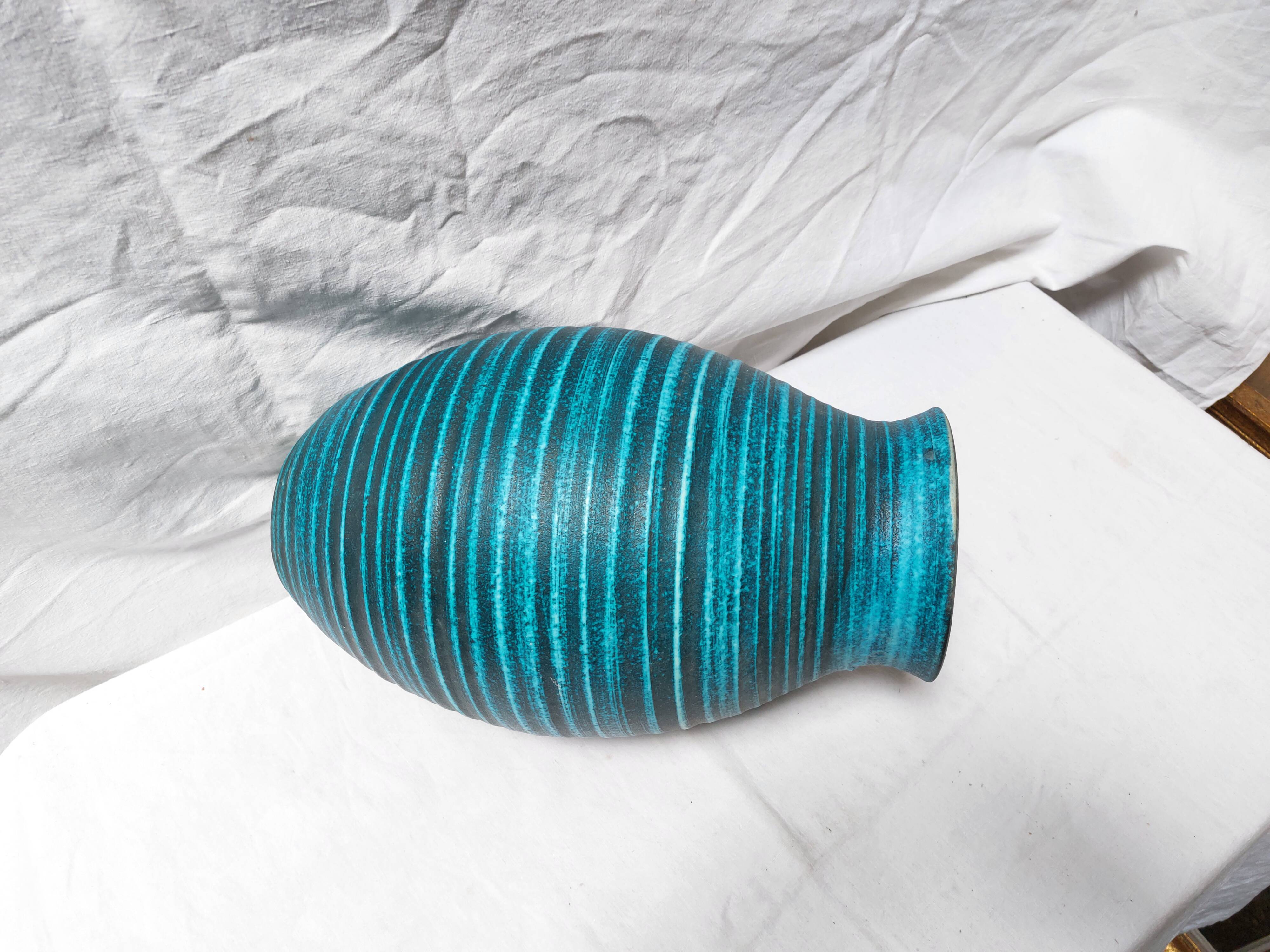 Large blue ceramic vase "Gauloise" – Potiers d’Accolay – Year 60
