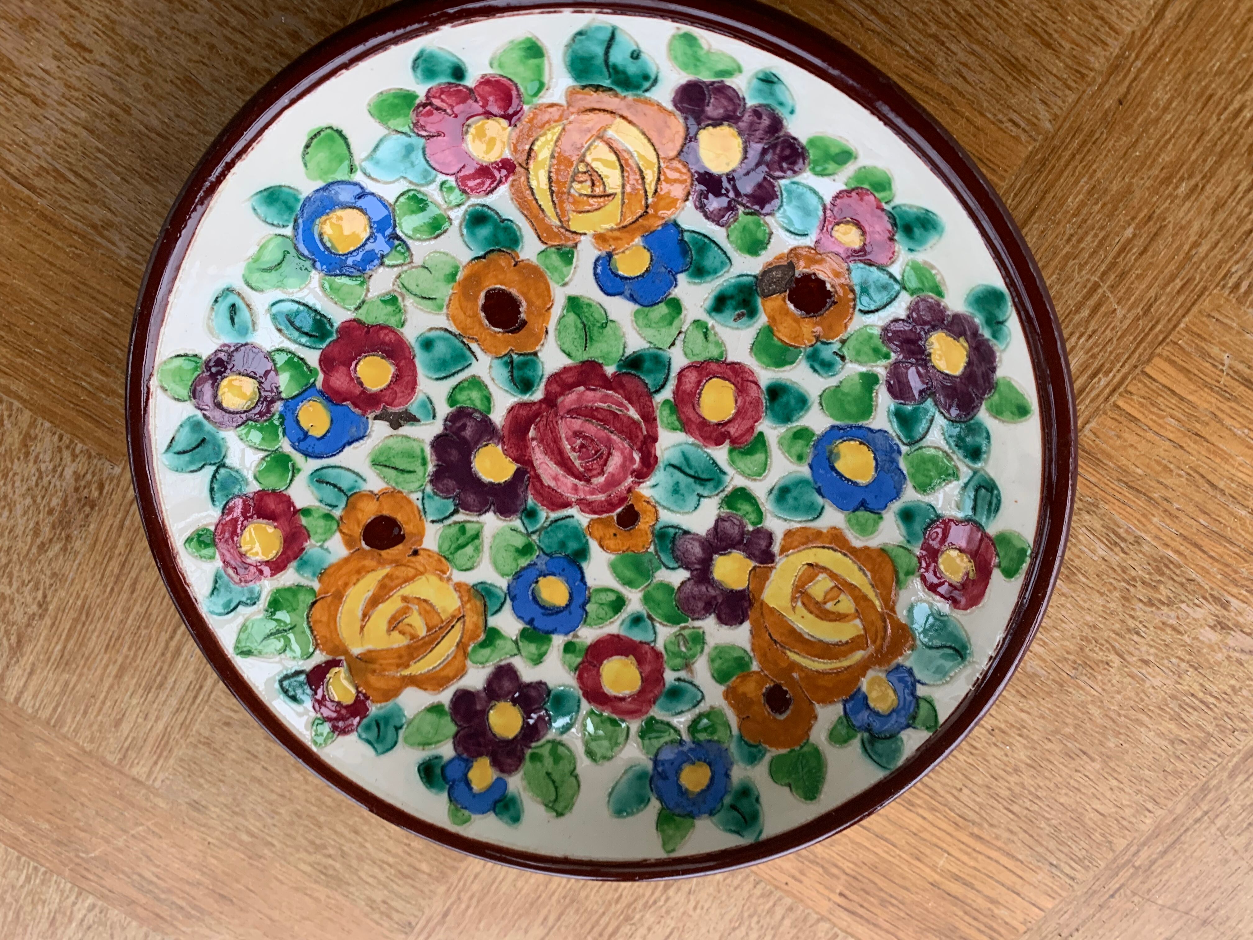 Enamelled ceramic cut floral pattern ceram Monaco vintage