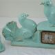 Clock doves color green blue and its vase 50s