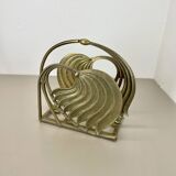 Hollywood Regency 4.8kg Brutalist Solid Brass Magazine Holder Stand, Italy
