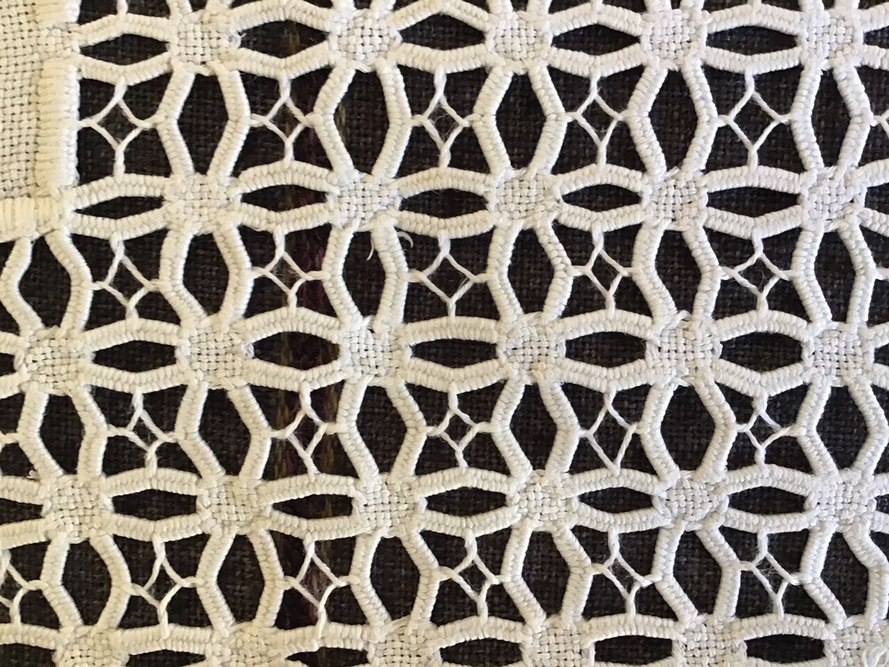 Embroidered white linen tablecloth, square