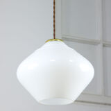 Mid-century italian white opaline and brass lamp