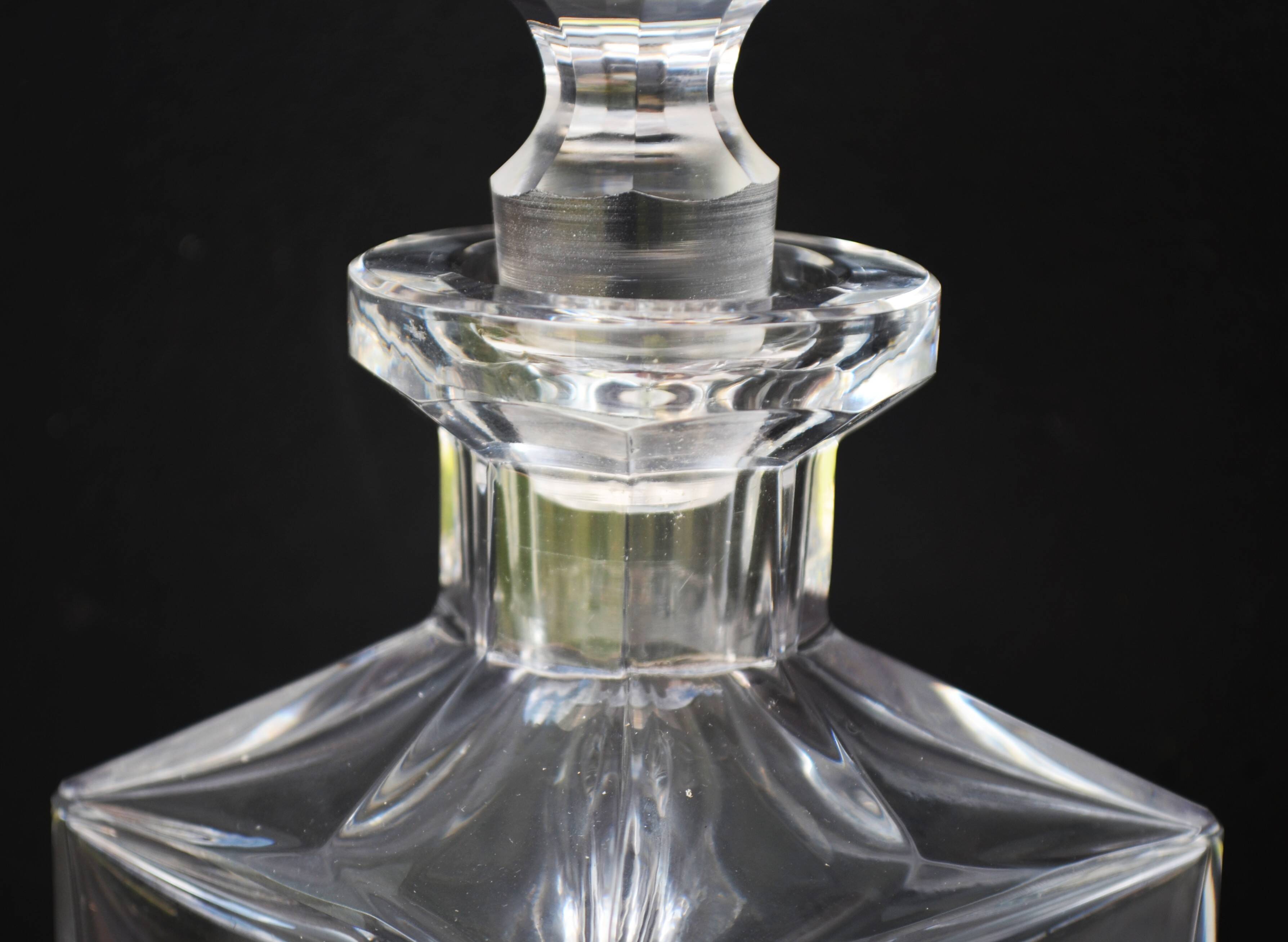 Vintage Mid Century Whiskey Square Engraved Jockey Decanter Lead Crystal