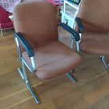 Two modernist armchairs 1970 fabrics and chrome