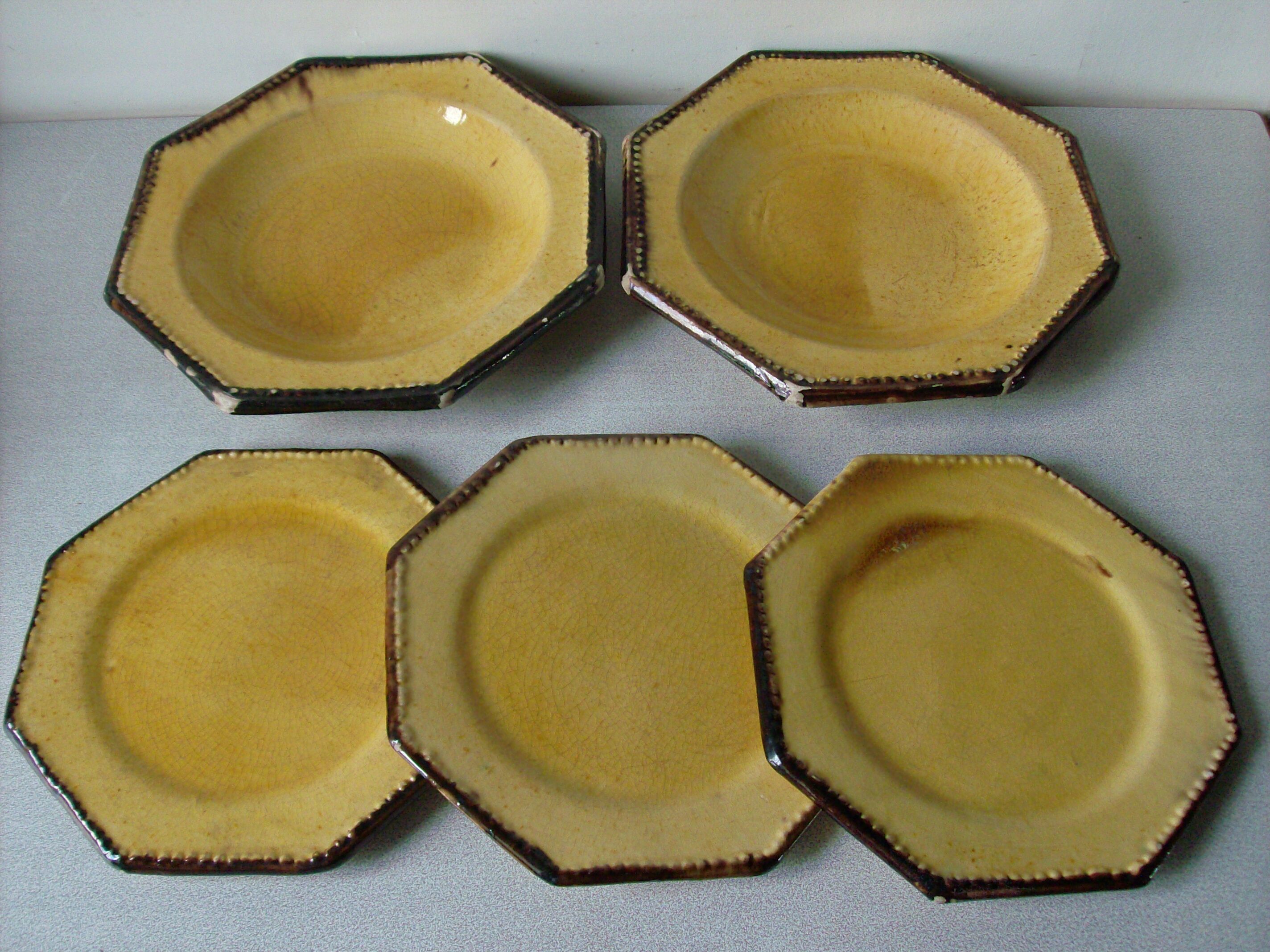 Set of 5 old plates Beretta Cie Vallauris glazed ceramic 1960s