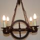 French vintage rustic 4 light wheel chandelier hand
