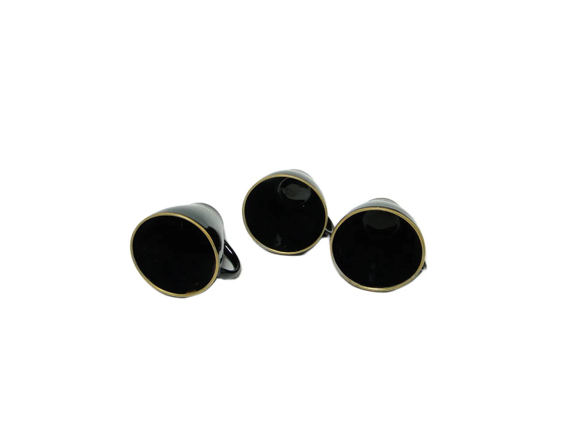 Set of three cups, mid-century modern, black ceramic, Poland, 1970s