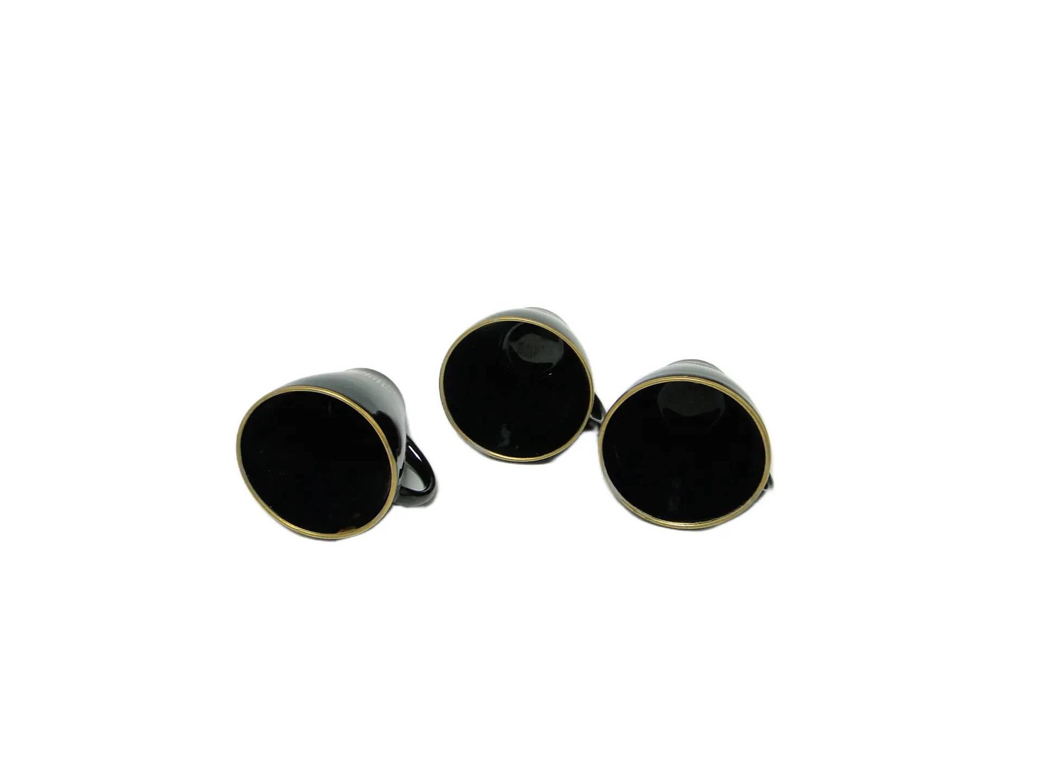 Set of three cups, mid-century modern, black ceramic, Poland, 1970s