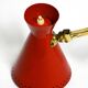 1950s brass extendable scissor wall lamp with aluminum diabolo shade in red