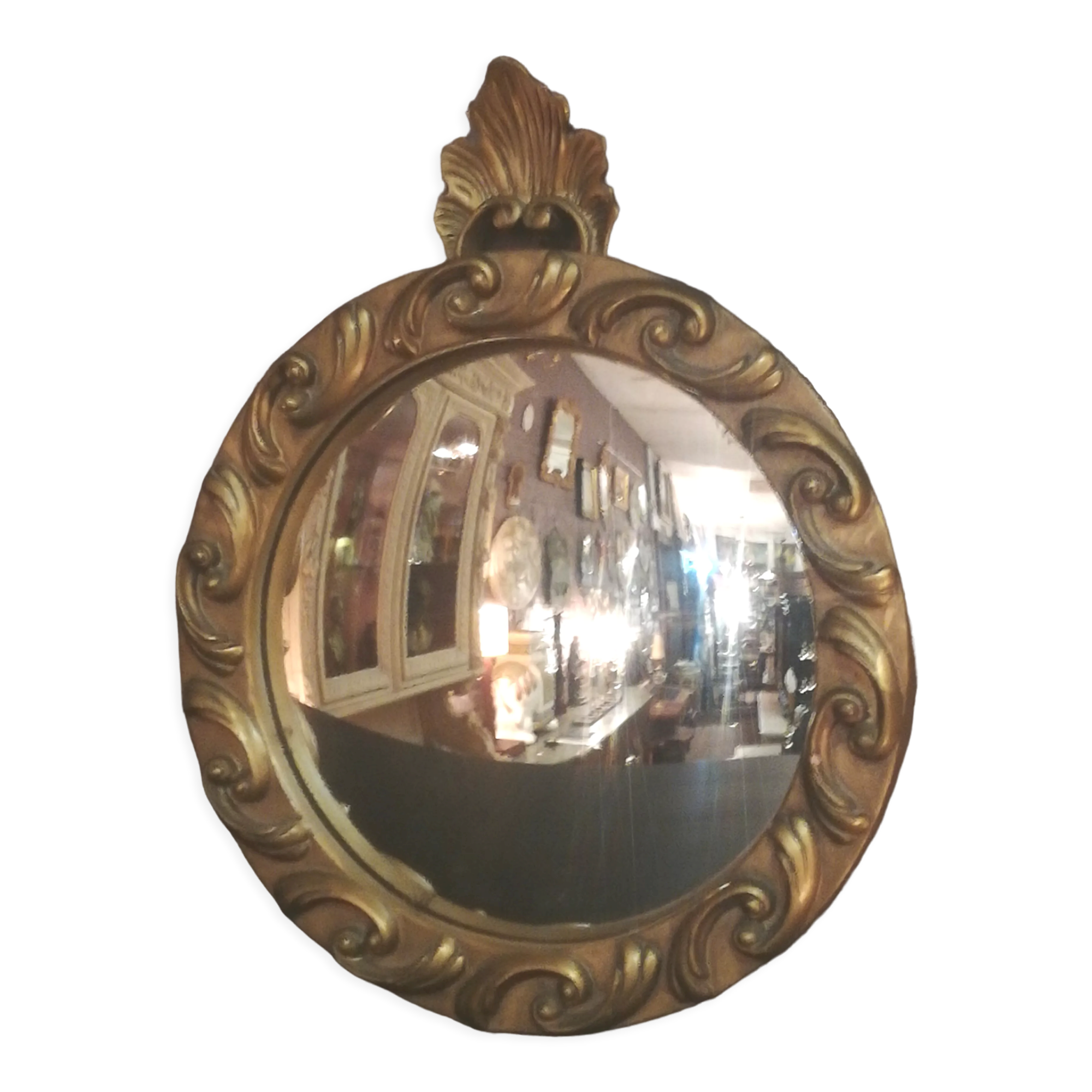 Witch mirror in gilded resin 60s