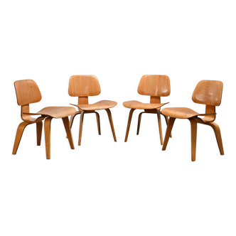 Charles and Ray Eames Early DCW Ash plywood Dining Chairs for Herman Miller