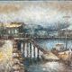 HST painting "Navy and boats at the dock" Edward Barton (1936-2012) ec. USA