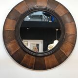 Large round leather mirror