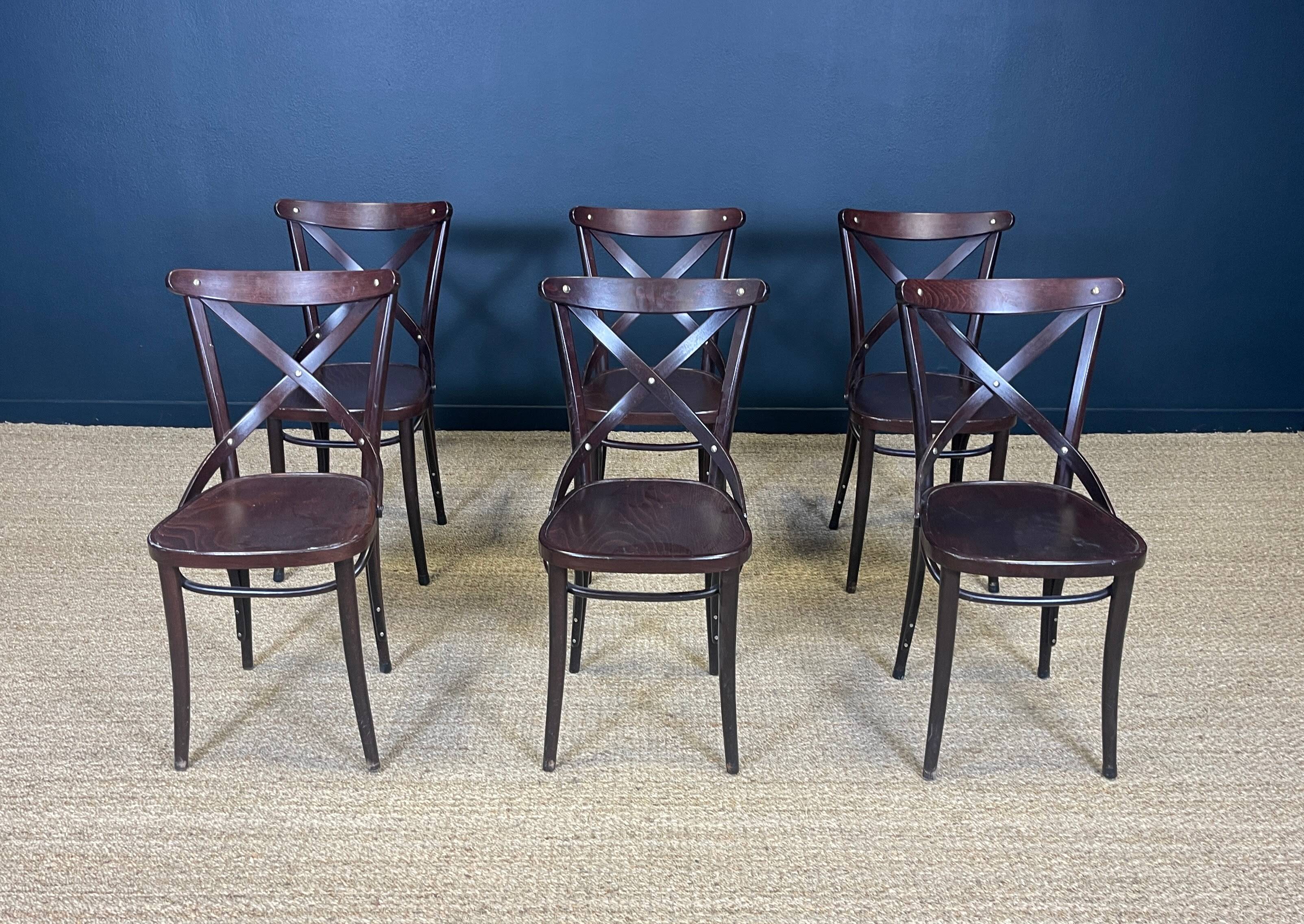 Set of 6 bistro chairs, josephine model, dark wood
