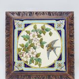 Longwy Trivet with Doorbell, Glazed Earthenware Tile and Wooden Frame