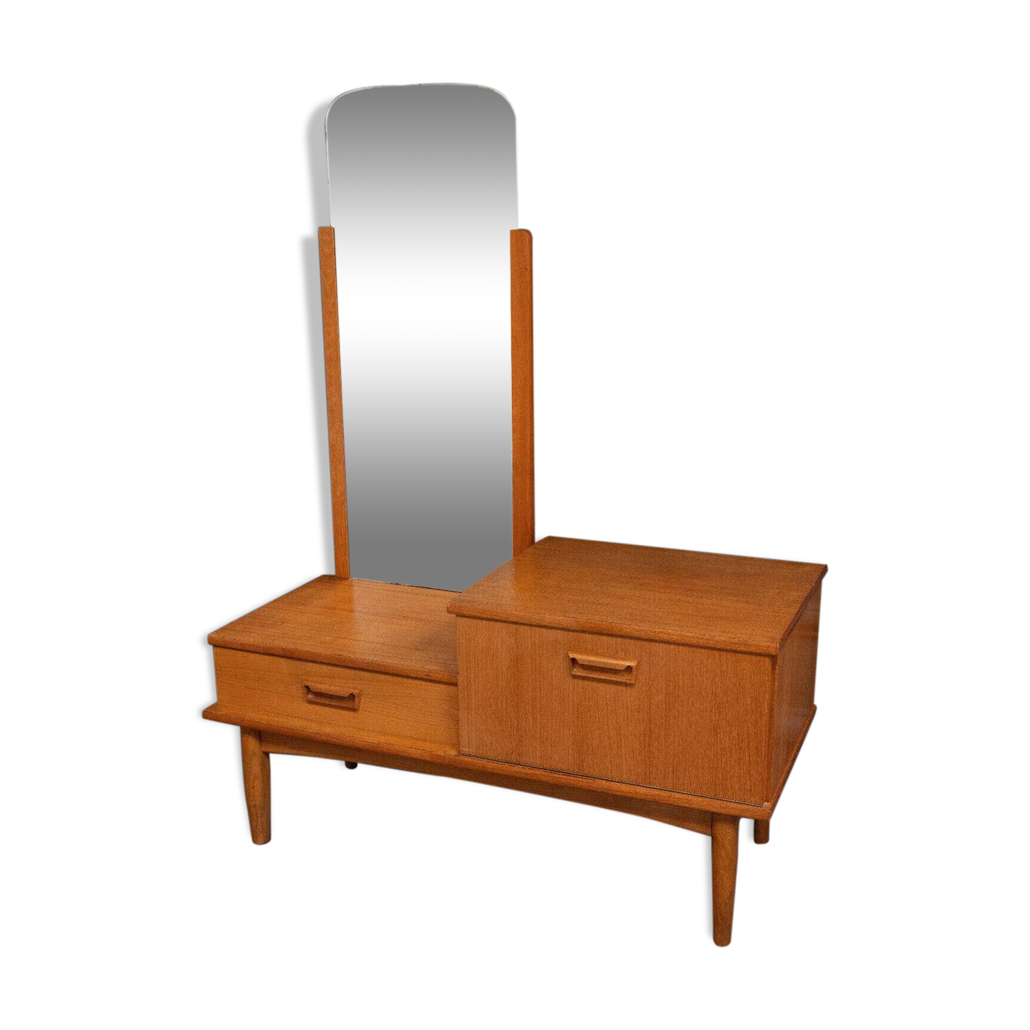 Scandinavian teak dressing table 1960 a mirror a drawer a lid