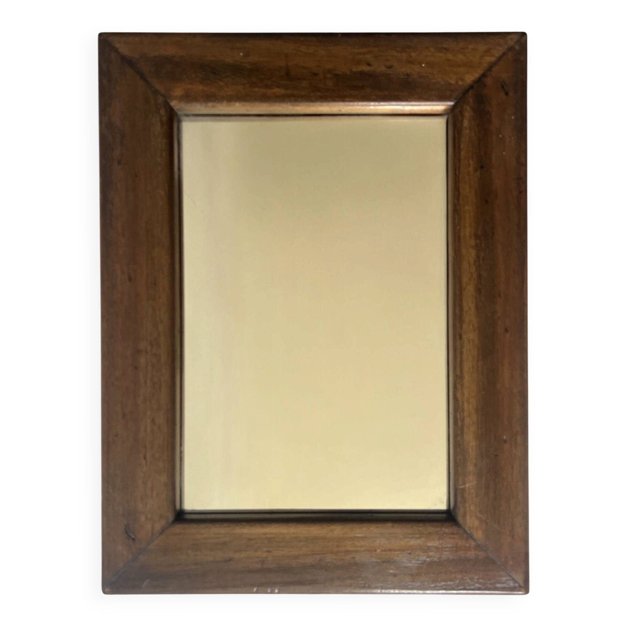 Brutalist rectangular wall mirror in solid wood, France 1950.