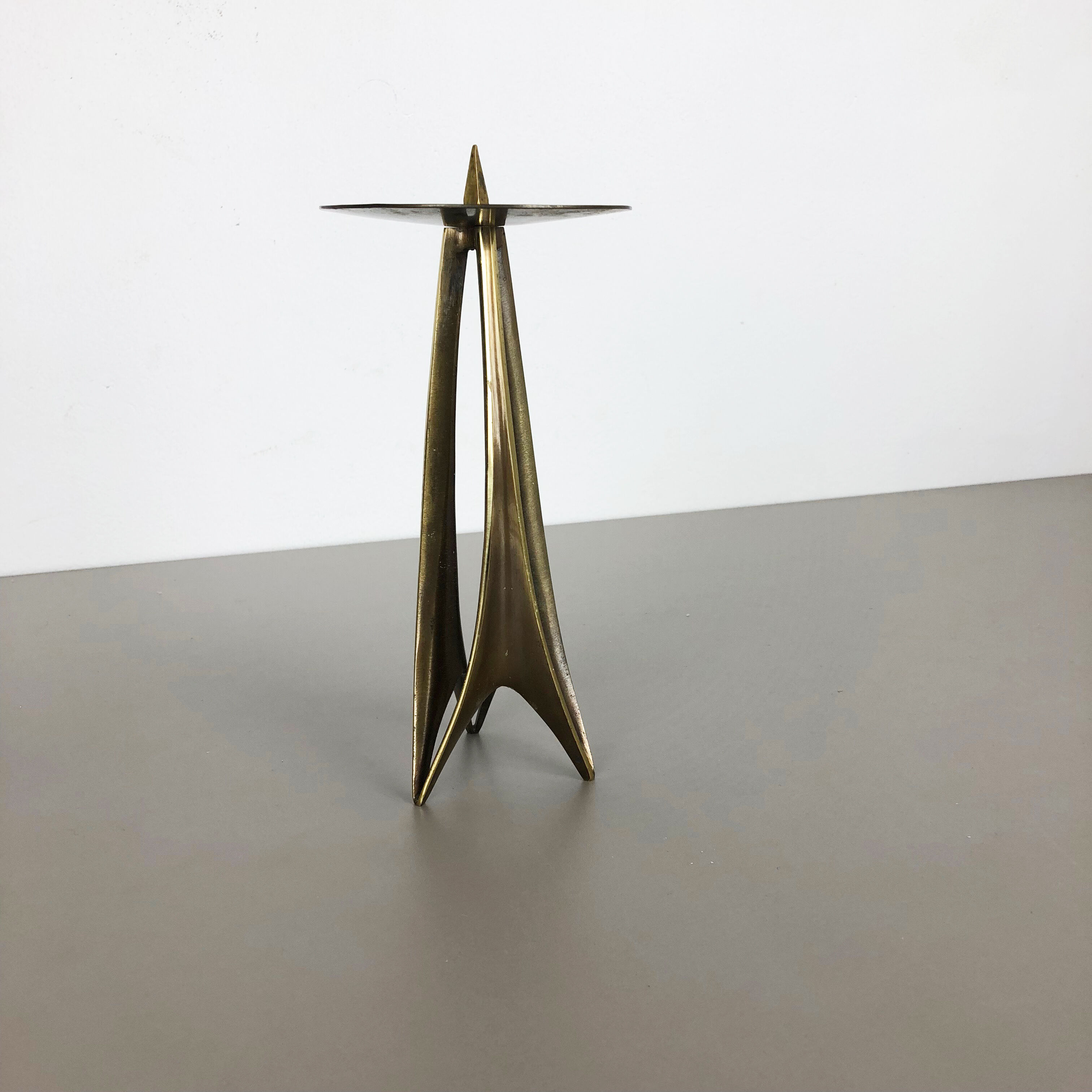 Brutalist Brass Metal Candleholder by Klaus Ullrich for Faber & Schumacher 1950s