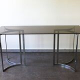 Console in smoked glass and chrome feet, 1970.