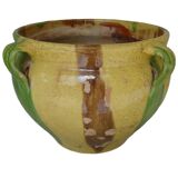 Pot de fleurs ancien en terre cuite émaillée de Castelnaudary, France